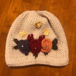 Knit Hat with Flowers